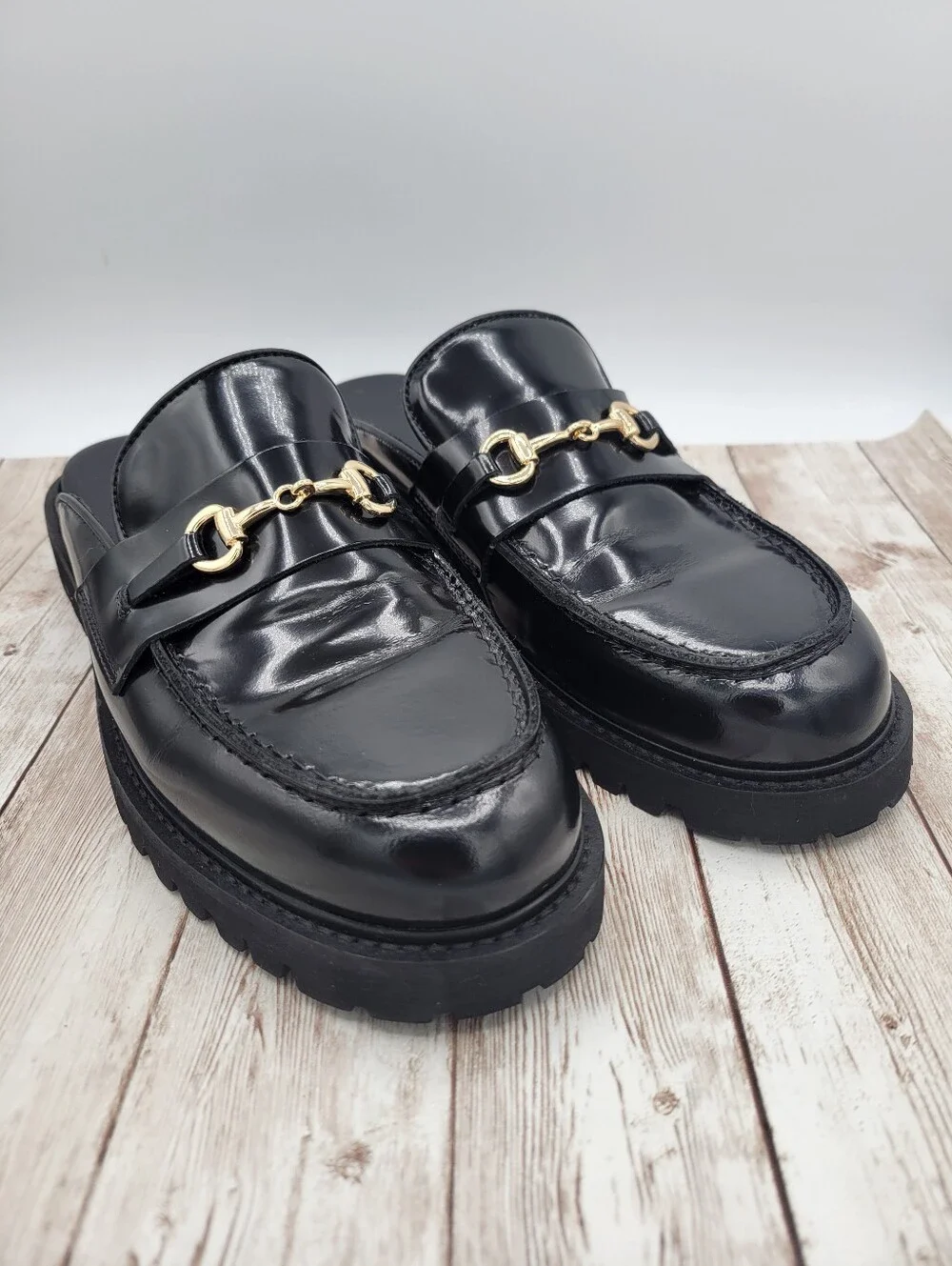 Thursday Leather Black Penny Mule Gold Hardware Women's Size 10 - Picture 8 of 16